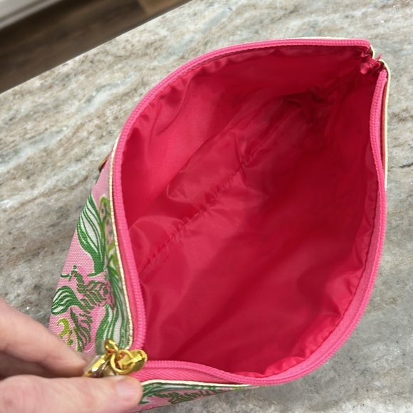 Lilly Pulitzer For Estée Lauder Tiger Lily Cosmetic Bag pink green zip - Picture 9 of 12